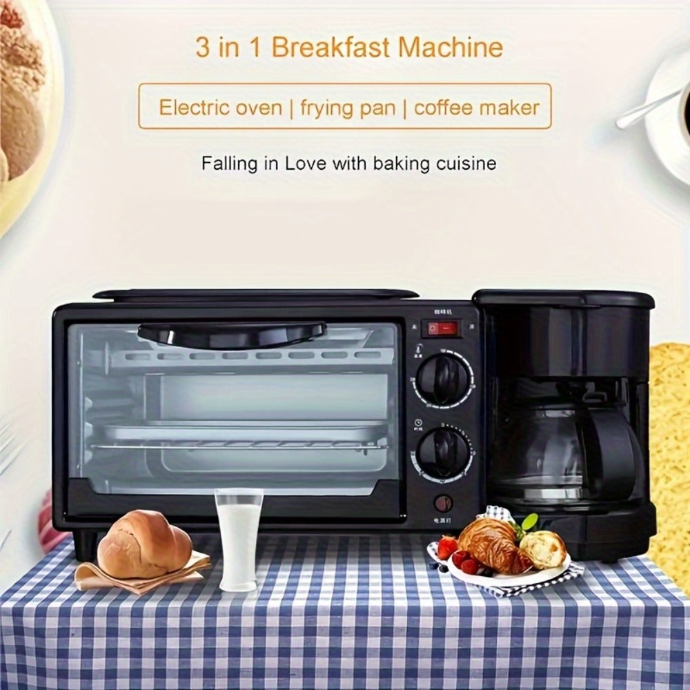 3-in-1 Breakfast Station Maker - Coffee Maker + Toaster + Frying Pan Combo, One-Touch Timing Fast Cooking
