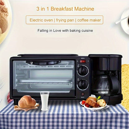 3-in-1 Breakfast Station Maker - Coffee Maker + Toaster + Frying Pan Combo, One-Touch Timing Fast Cooking