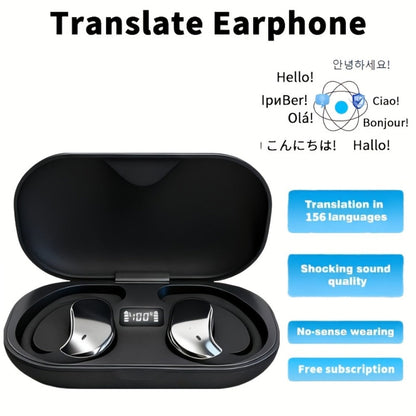 Open-Ear Translation Earphones with Oval Charging Case in Black, Orange or Light Beige Options