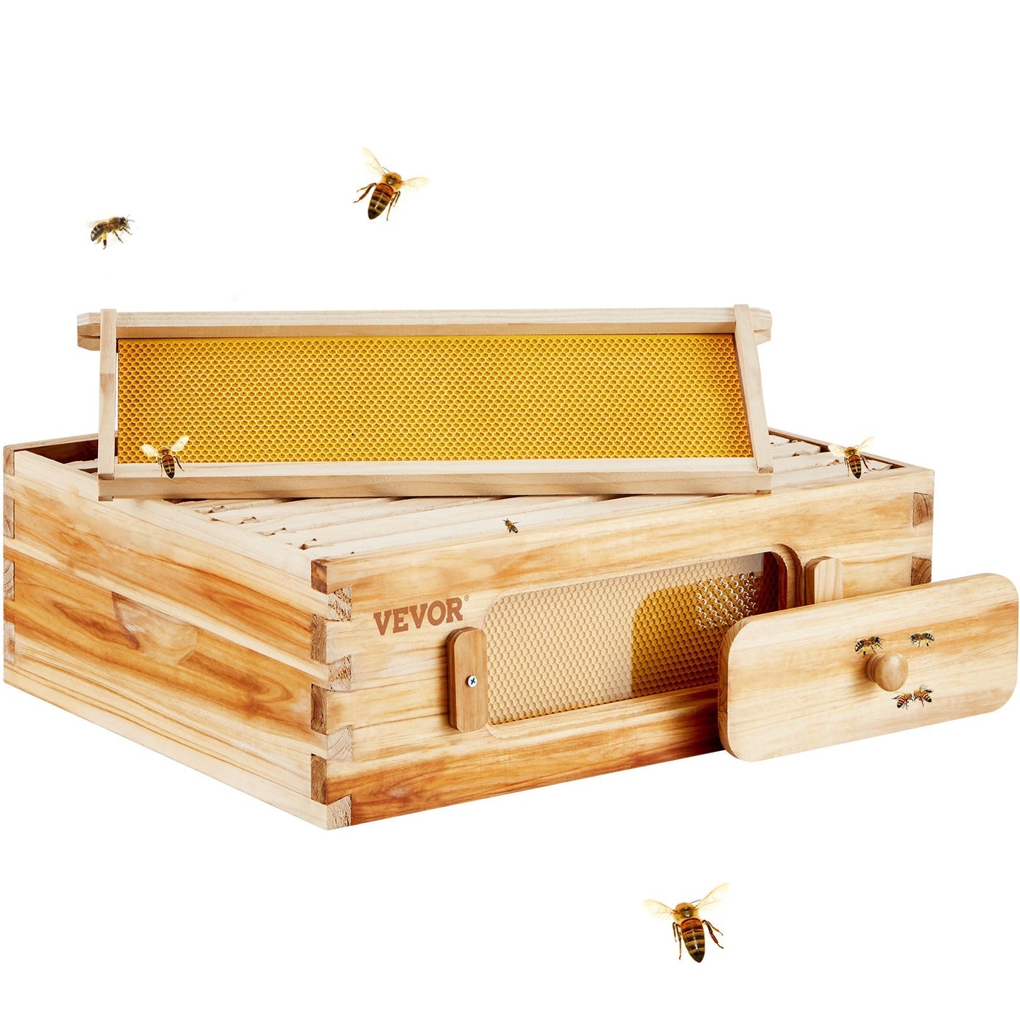 Beehive Kit 10 Frame Cedar Wood Bee Hive with Transparent Windows & Beeswax Coating, for Garden, Yard and Pest Management