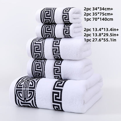 Five-Piece Patterned Bath Towel Set with One Bath Towel, Two Hand Towels and Two Washcloths in Three Colors