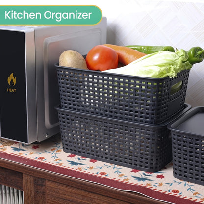 Shelf Storage Organizer Bins with Lids 4 or 8 Pack, Stackable 10 x 7 x 4 Inch Boxes in Four Colors
