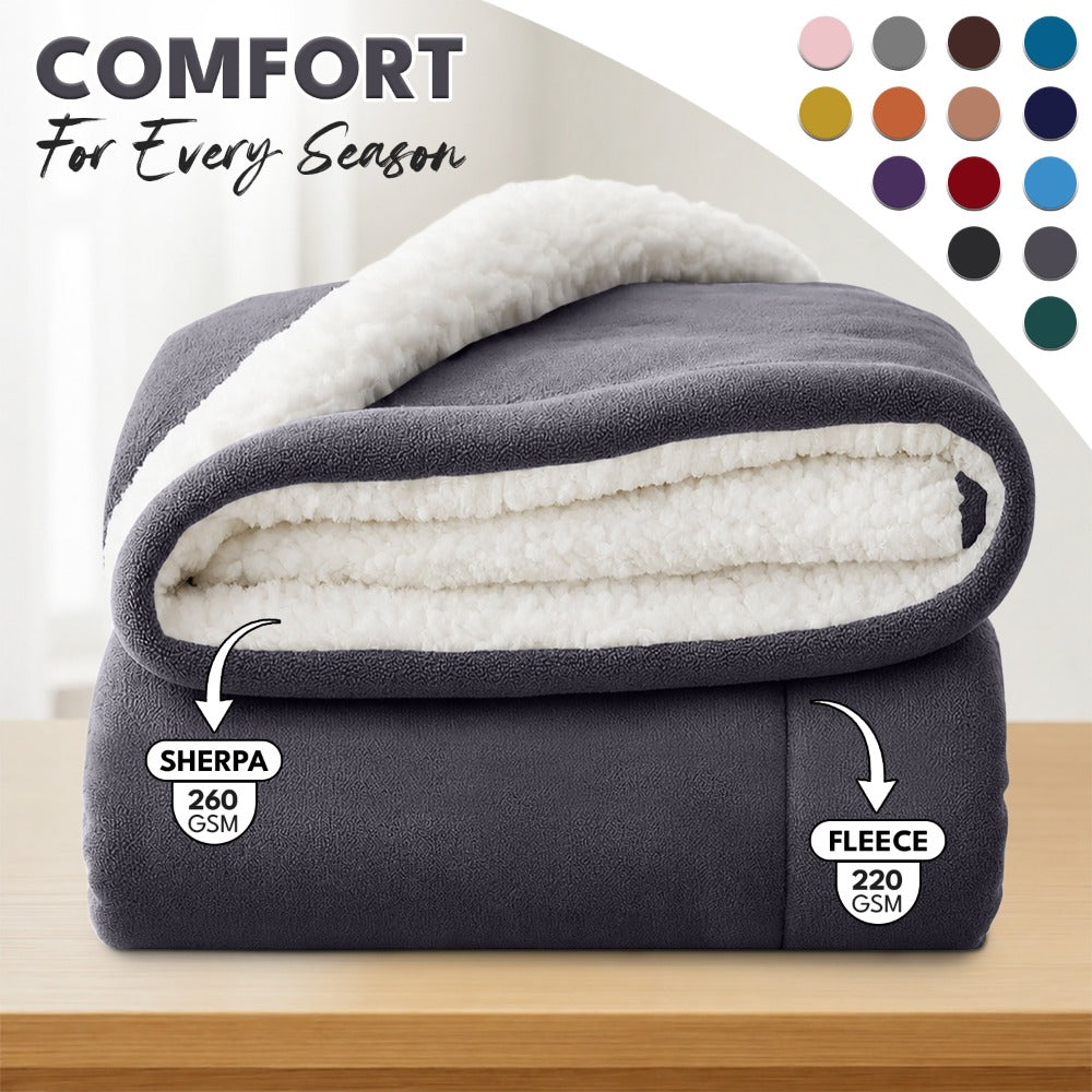 Sherpa Flannel Blanket, Double-Layer Ultra Throw for Bed, Sofa & Bedroom Decor, Better Sleep, 14 Colors