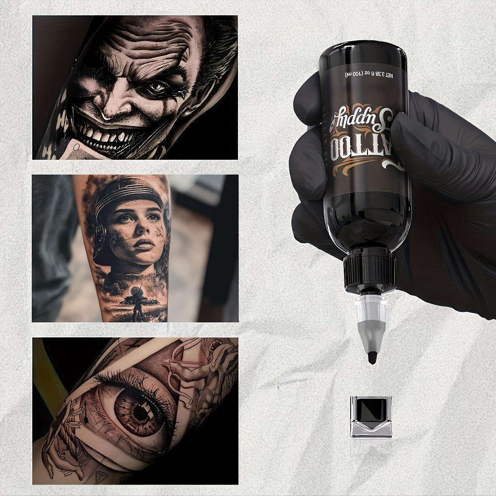 Neebol Super Black Tattoo Ink Darkest Outlining Shading Blending Fade-Resistant Professional Body Art Pigment for Artists & Beginners 100ml