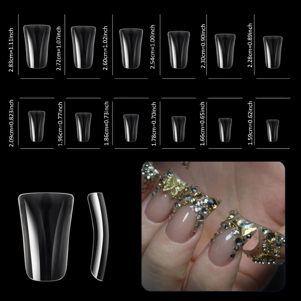 Press On Nails 10-Piece Short Duckbill Set with Glossy Mixed Colors, AB Crystals and Gel Adhesive Tabs