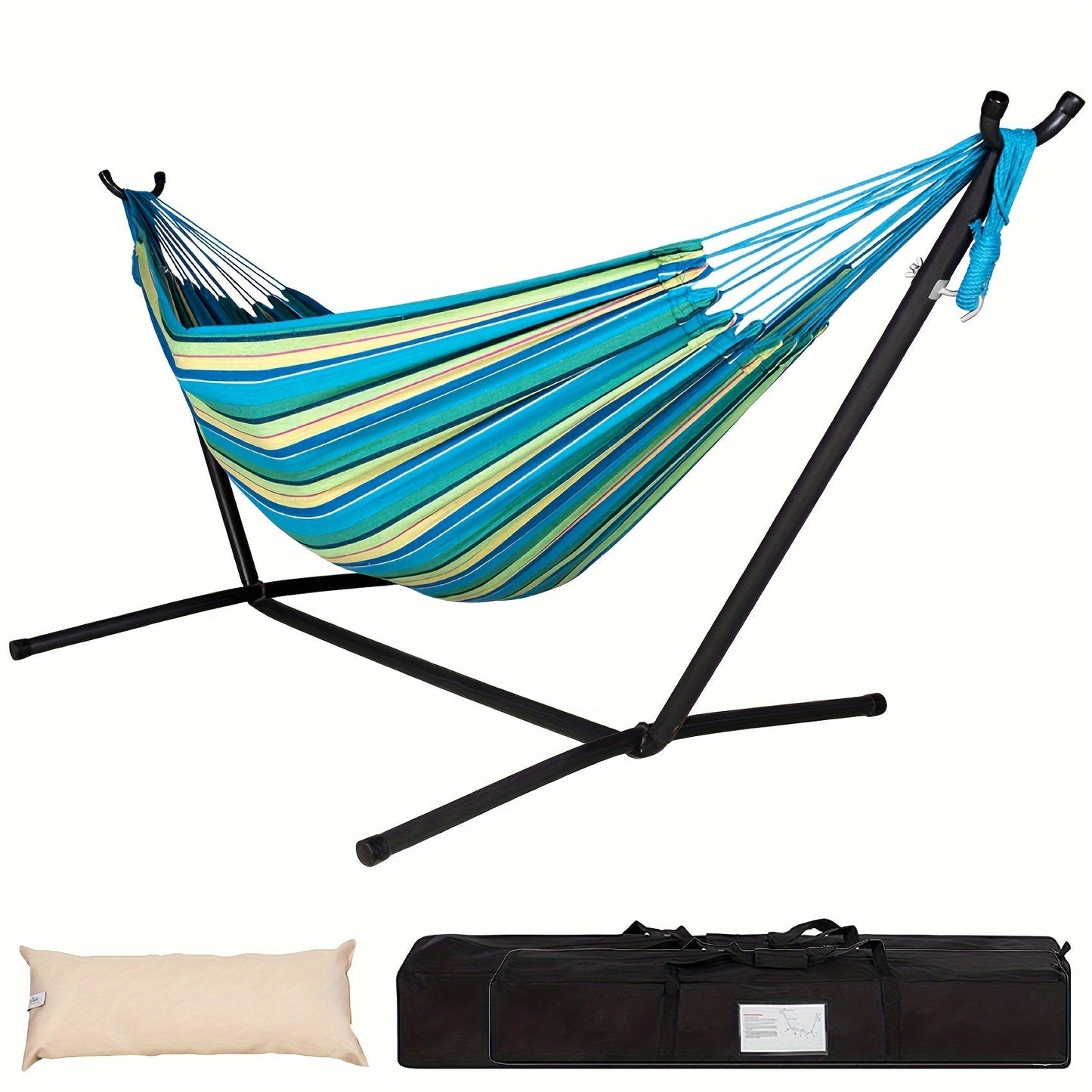 Hammock and Steel Stand Set with Pillow, Carry Case, Eight Colors and 450 lb Load-Limit Marking