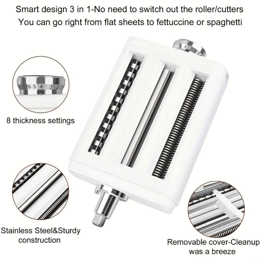 Pasta Maker Attachment for Stand Mixer, 3-in-1 Stainless Steel Noodle Making Kit for Homemade Spaghetti & Fettuccine