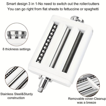 Pasta Maker Attachment for Stand Mixer, 3-in-1 Stainless Steel Noodle Making Kit for Homemade Spaghetti & Fettuccine