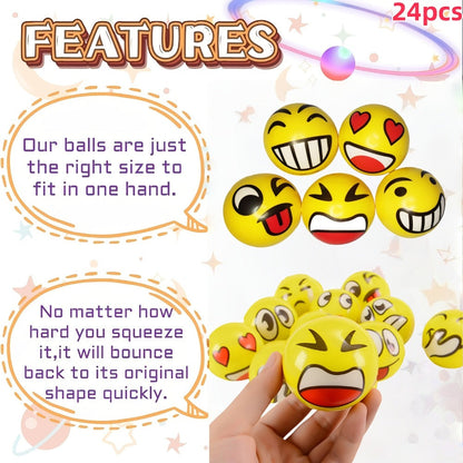 Stress Balls Bulk 24 Pack Mini Squeeze, Funny Emoji Face Foam Stress Toys for Kids & Adults, Classroom Prizes