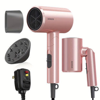 1875W Ionic Travel Hair Dryer Foldable with Diffuser & Concentrator Nozzle – Brushless Motor, 3 Heat Settings, 2 Speeds