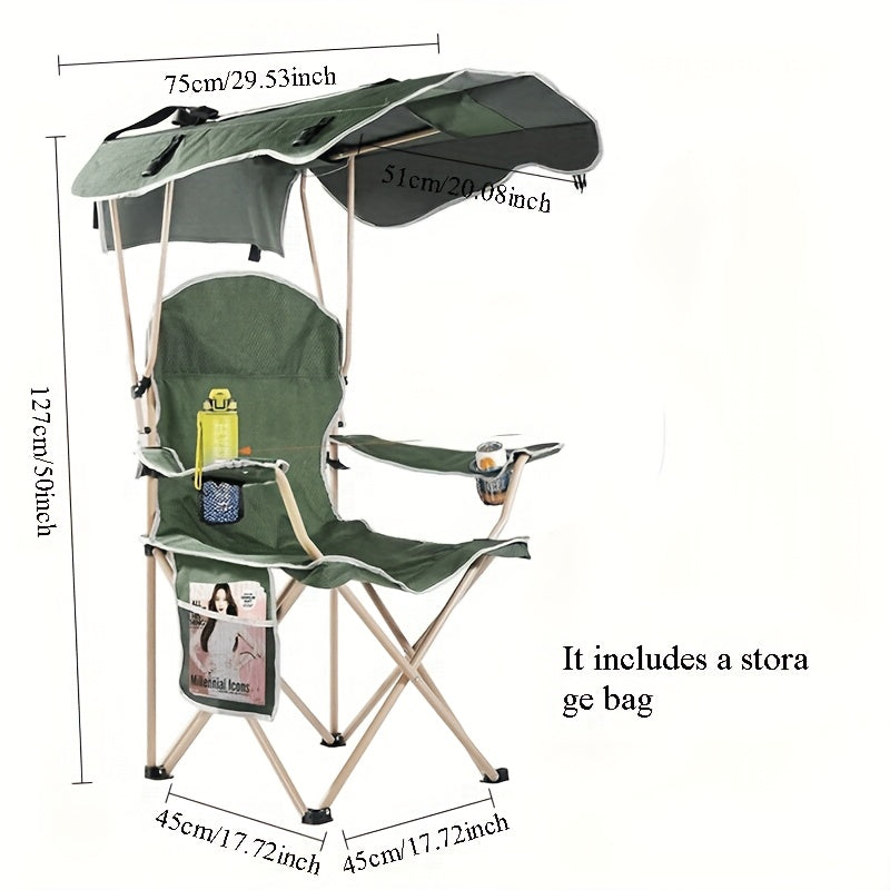 Canopy Camping Chair with 29.53-Inch Sun Shade, Cup Holders, Side Pocket and Four Color Options