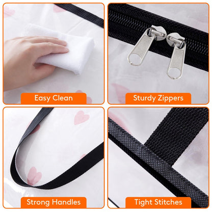 Four-Piece 40-Liter Clear Storage Bag Set with Black Handles, Zipper Closure and Fold-Flat Design