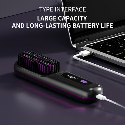 Compact Rechargeable Straightening Brush in Black or White with Display, Comb and USB Cable