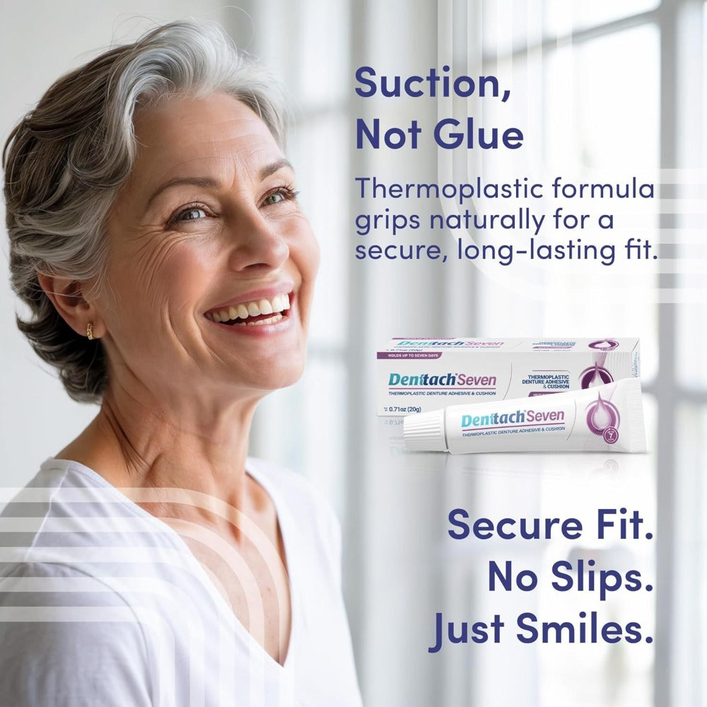 Denttach 7-Day Hold Denture Adhesive Thermoplastic Cushion Reliner Zinc-Free No-Glue Secure Grip for Upper Lower Dentures All-Day Comfort 2
