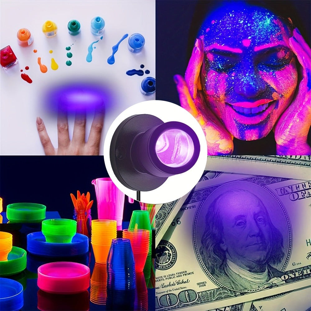 LED UV Blacklight USB Powered Mini Spotlight, Glow Party, Tapestry & UV Reactive Decoration with On/Off Switch