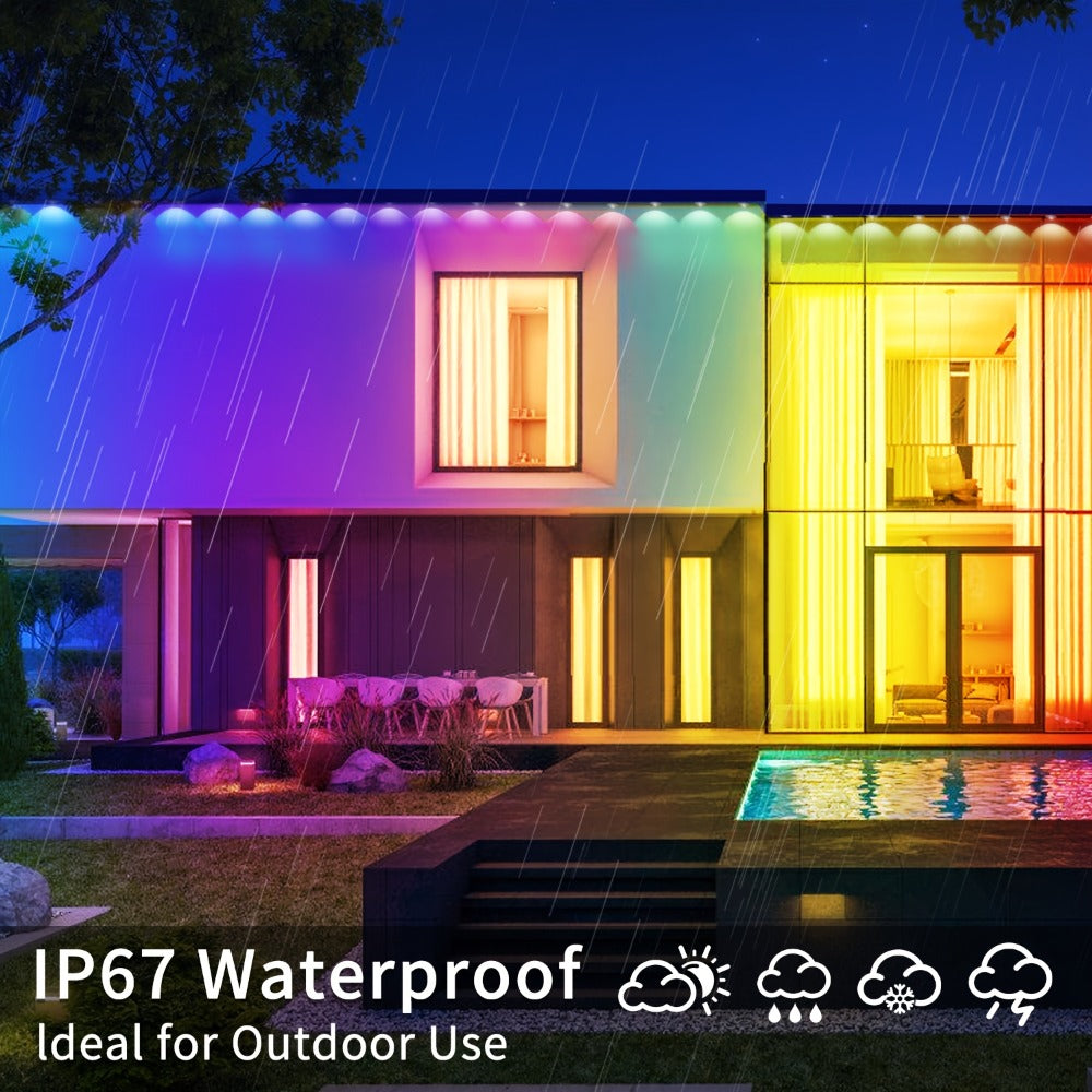 RGB Eave String Light Kit from 50ft to 400ft with Plug-In Adapter, App and Handheld Remote