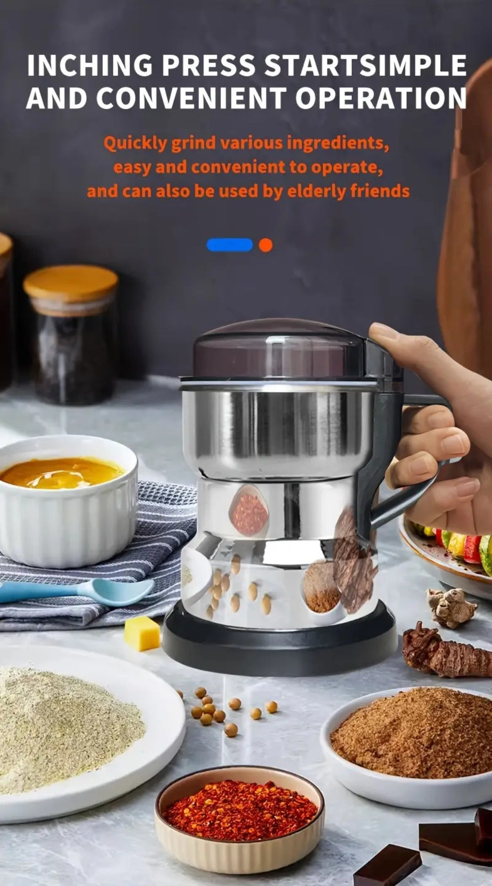 Electric Coffee Grinder 300W 4-Blade Stainless Steel Spice Nut Bean Grinder 400g 14oz Deepen for Entryways, Bedrooms and Living Spaces