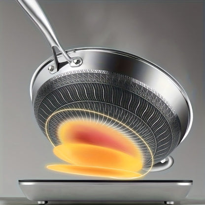 Stainless Steel Wok Set 13.3 Inch Non-stick Honeycomb Design with Lid & 2 Cookware Accessories