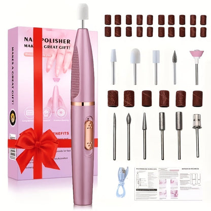 Portable 20000 RPM Electric Nail Drill Kit with 11 Interchangeable Bits, USB Charging and Two Color Options