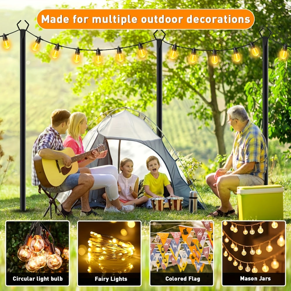 Outdoor String Light Poles 4 Pack – 11.1FT Heavy Duty Metal Forked Light Stand for Patio Backyard Garden Deck