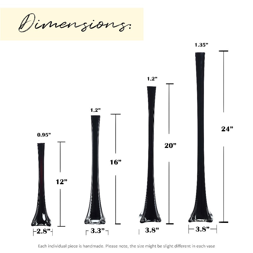 Eiffel Tower Vase Pack of 12 – Tall Glass Flower Vases for Wedding Centerpiece, Event Table Decor, Floral Arrangements & Party Decoration