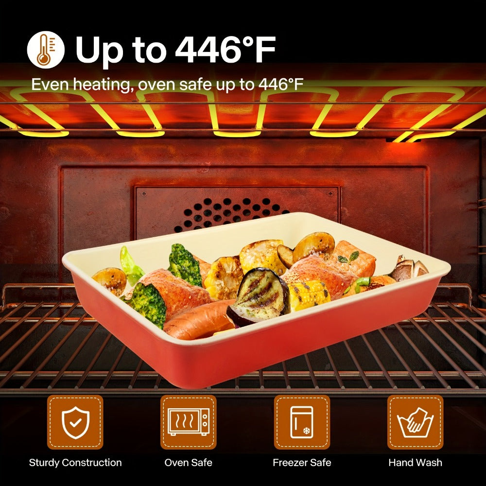 Two-Piece Red-and-Cream Baking Pan Set in Deep Rectangular or 9-Inch Square Checkout Options