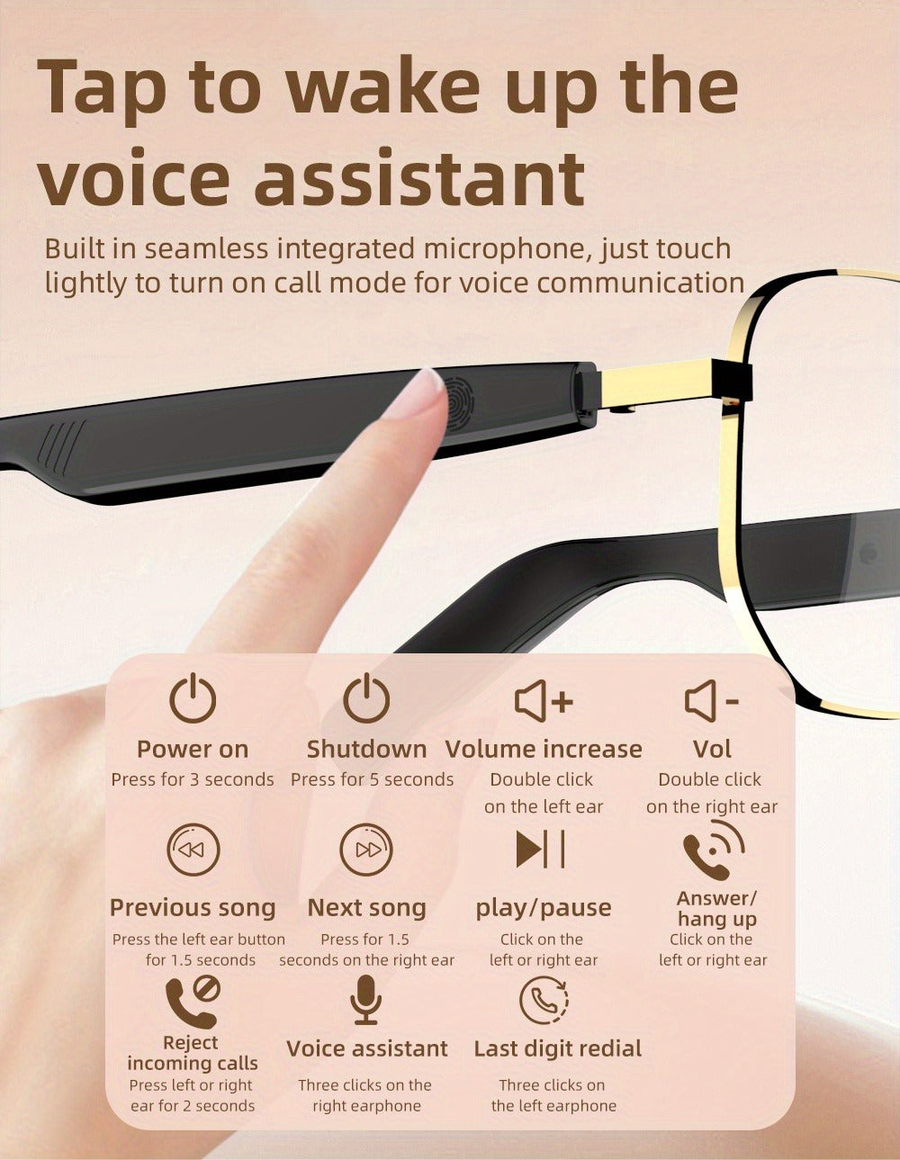 Stereo Smart Audio Glasses Touch Control Intelligent Noise Reduction Type-C Rechargeable for an Everyday Personal Care Routine