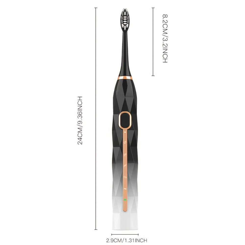 IPX8 Sonic Electric Toothbrush with 8 Replacement Brush Heads – Metal Shaft, USB Rechargeable 500mAh, Travel Case & Holder