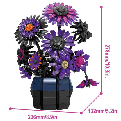 Sunflower Building Blocks Bouquet Set for Adults – Purple Van Gogh Art Botanical Flower Brick Kit Creative Home Decor Display Model