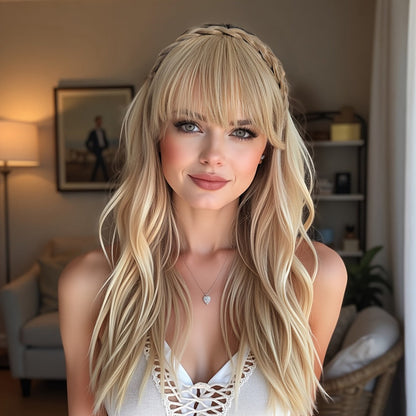 Hair Extensions Synthetic Braided Headband with 4-Inch Bangs, 55g Weight and Four Color Options