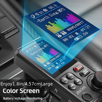Car FM Bluetooth Transmitter with 1.8" Color Screen – 18W Fast Car Charger, Hands-Free Calls, Music Streaming, FM Modulator