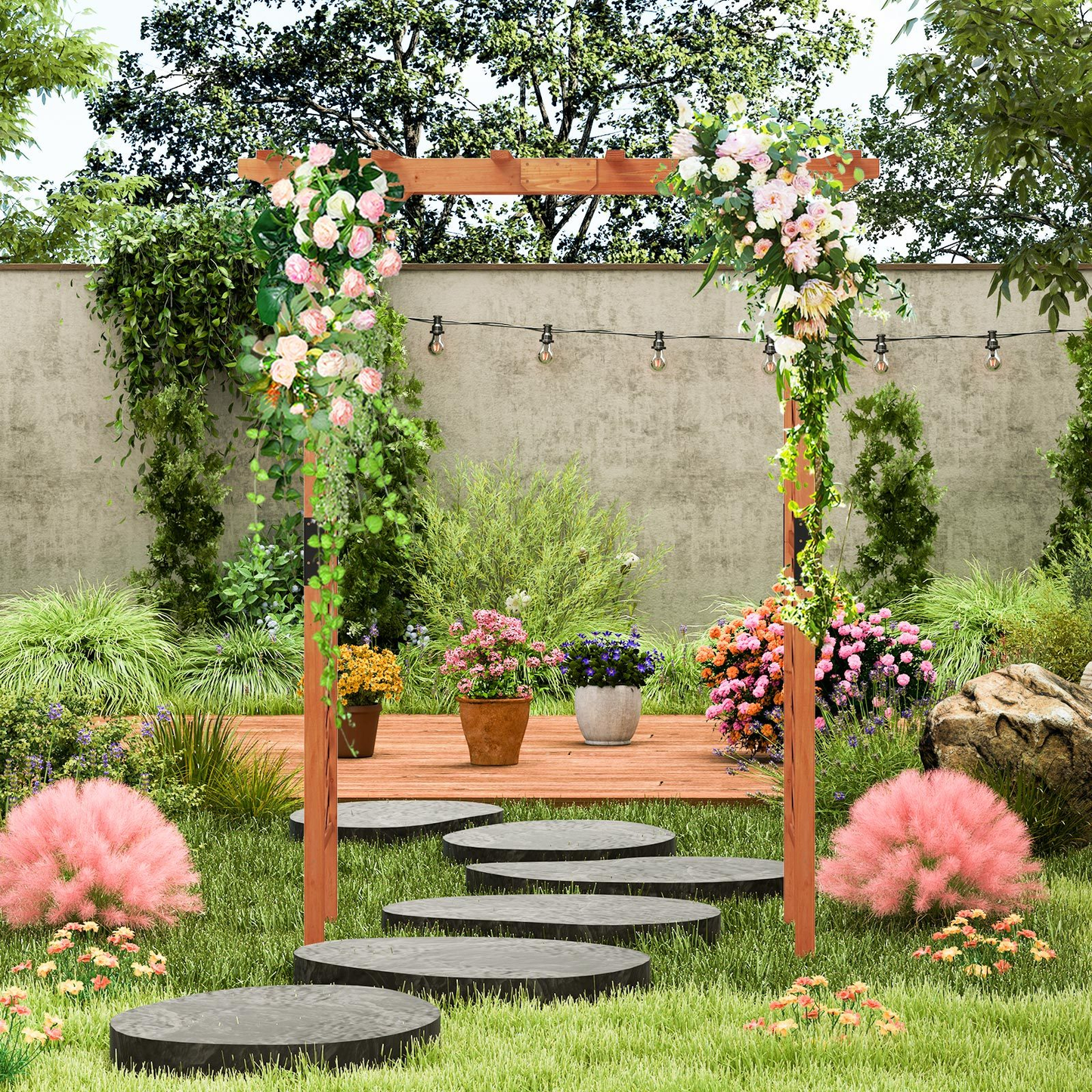 Wood Garden Arbor 7ft Fir Pergola Trellis Climbing Plants Roses
