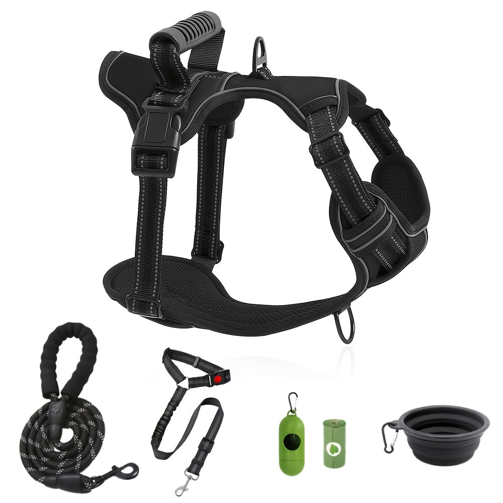 Dog Harness and Leash Set No-Pull Reflective Adjustable Oxford Vest with 2 Leash Clips Easy Control Handle for Small Medium Large Dogs XS-XL