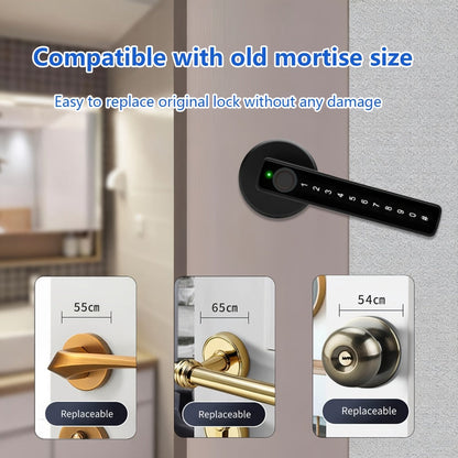 Smart Door Lock Handle with Fingerprint PIN IC Card and Key Access plus Four AAA Power and Type-C Port