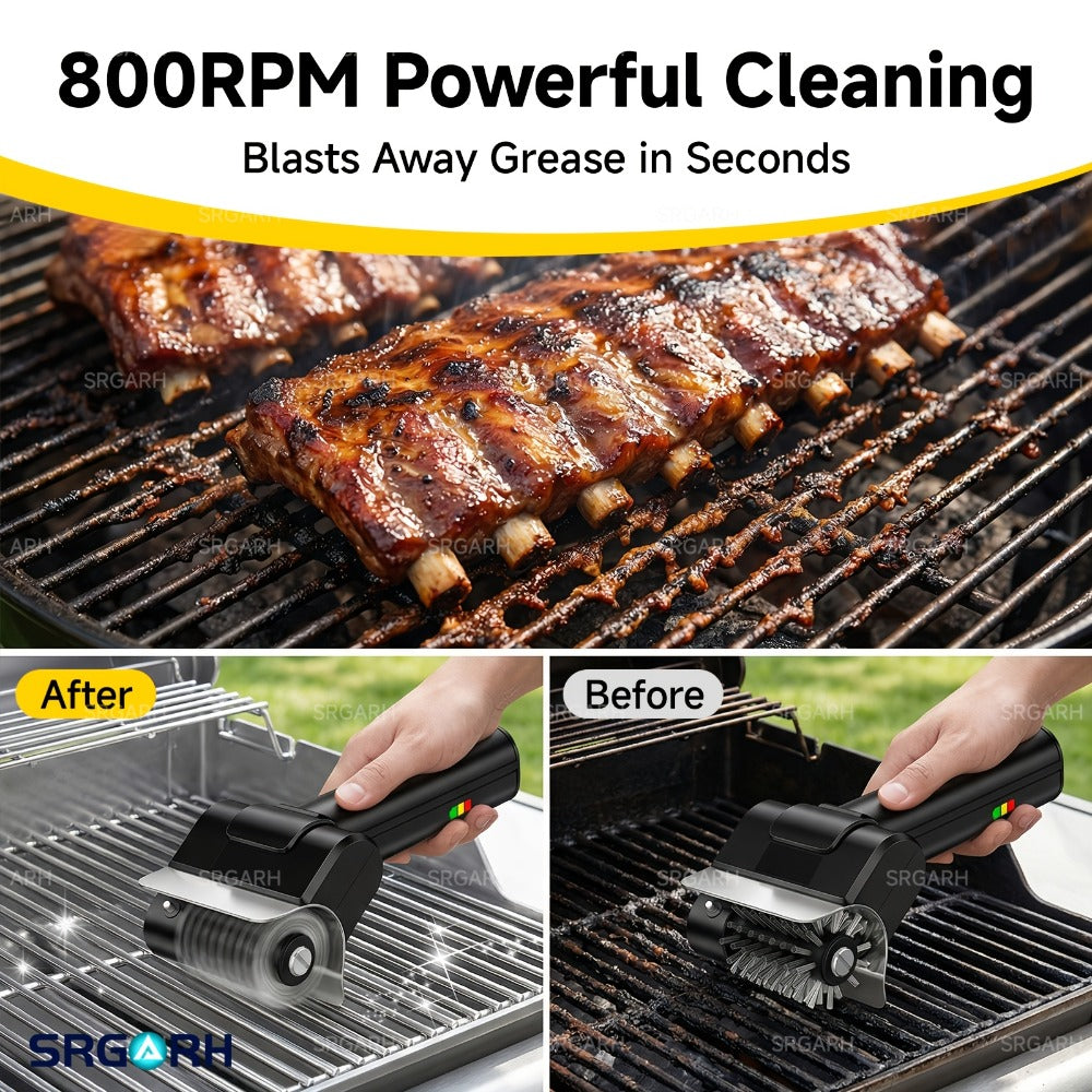 Electric BBQ Grill Brush Cordless Rechargeable Grill Cleaner with 800 RPM Rotating Head, 2000mAh Battery