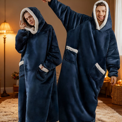 180cm Wearable Blanket Hoodie with Hood, Sleeves, Front Pocket and Four Solid or Plaid Color Options