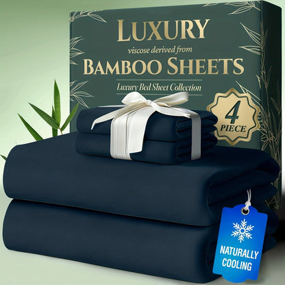 Bed Sheet Set Bamboo-Derived Fabric with Four Bed Sizes, specified Sheet Dimensions and Thirteen Colors