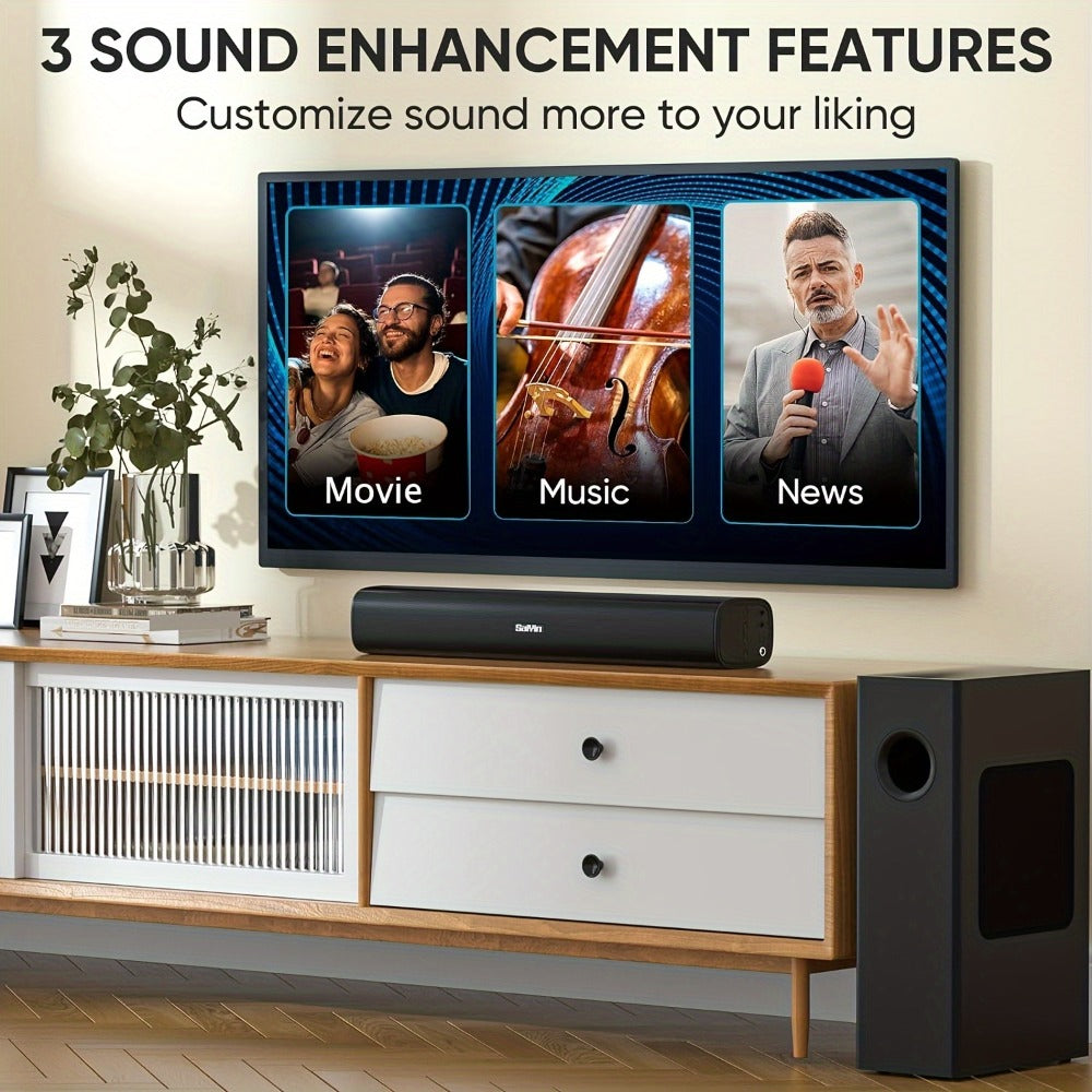 2.1 Channel Soundbar with Subwoofer for TV PC Gaming, Wireless Bluetooth Optical AUX Wall-Mountable Surround Sound System
