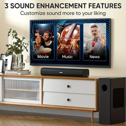 2.1 Channel Soundbar with Subwoofer for TV PC Gaming, Wireless Bluetooth Optical AUX Wall-Mountable Surround Sound System