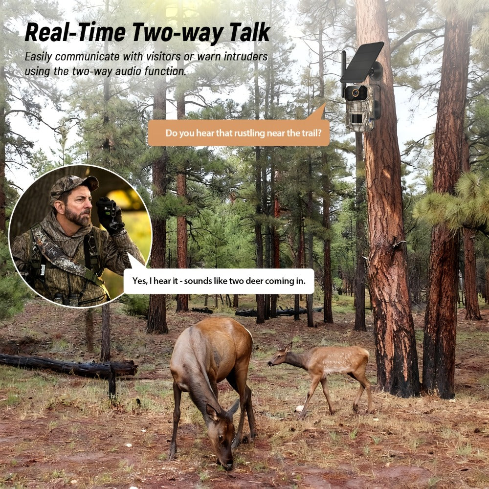 4G LTE Cellular Trail Camera with Solar Panel, 4K Wildlife Monitoring Camera, PIR Motion Sensor, Infrared Night Vision