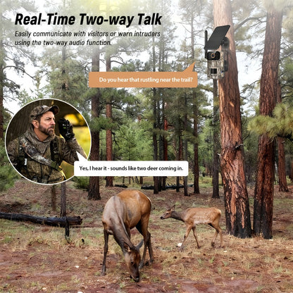 4G LTE Cellular Trail Camera with Solar Panel, 4K Wildlife Monitoring Camera, PIR Motion Sensor, Infrared Night Vision