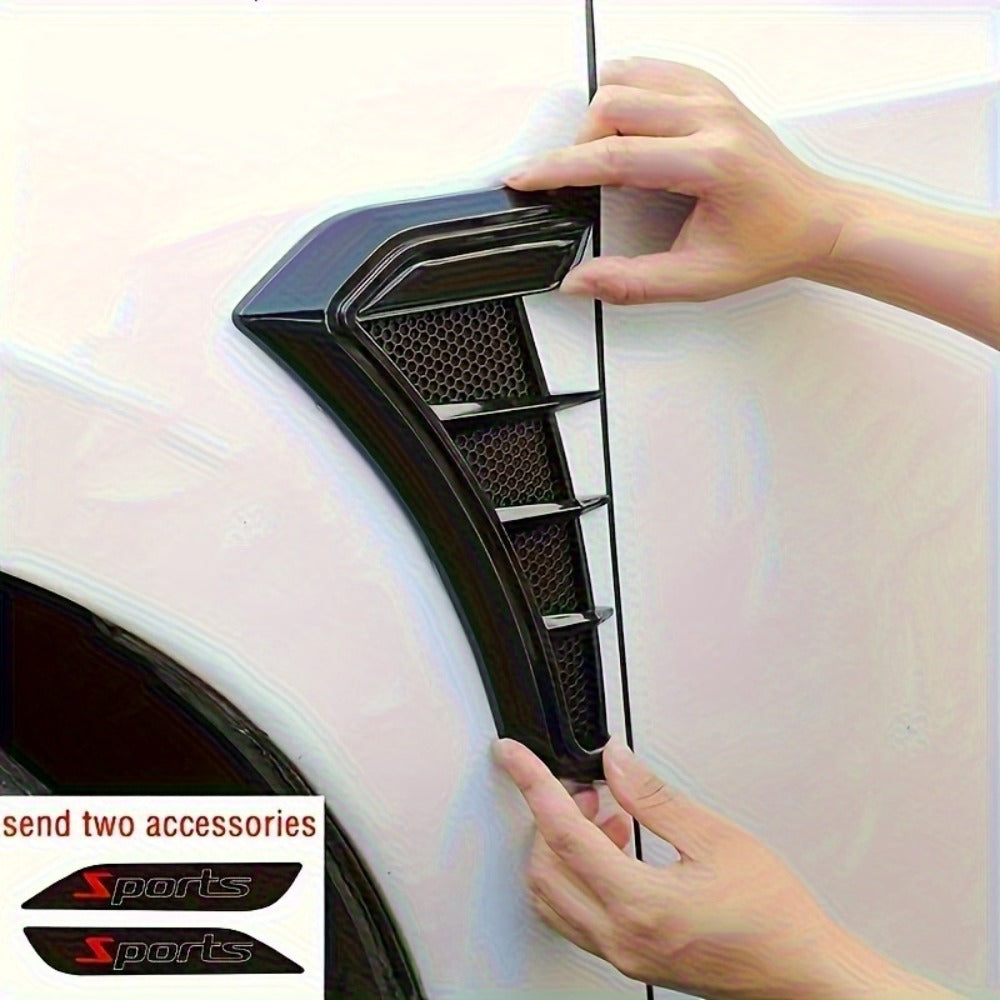 Decorative Shark-Gill Fender Vent Pair with Matte Black Finish, Adhesive Backing and 16 × 23 cm Size