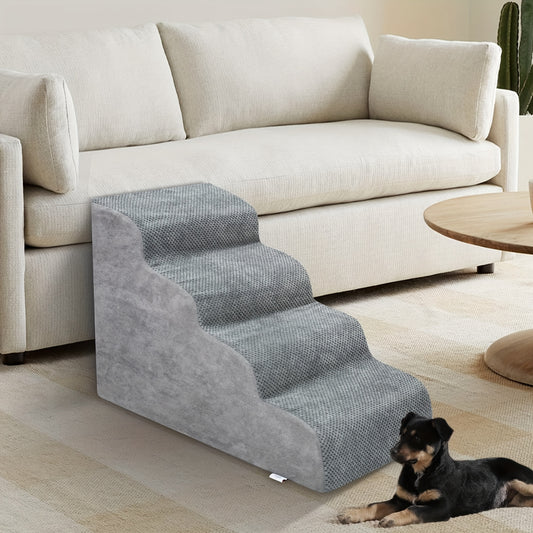 Dog Stairs for High Beds & Sofas – 2/3/4 Step Memory Foam Pet Steps with Non-Slip Bottom, Washable Cover & Textured Surface