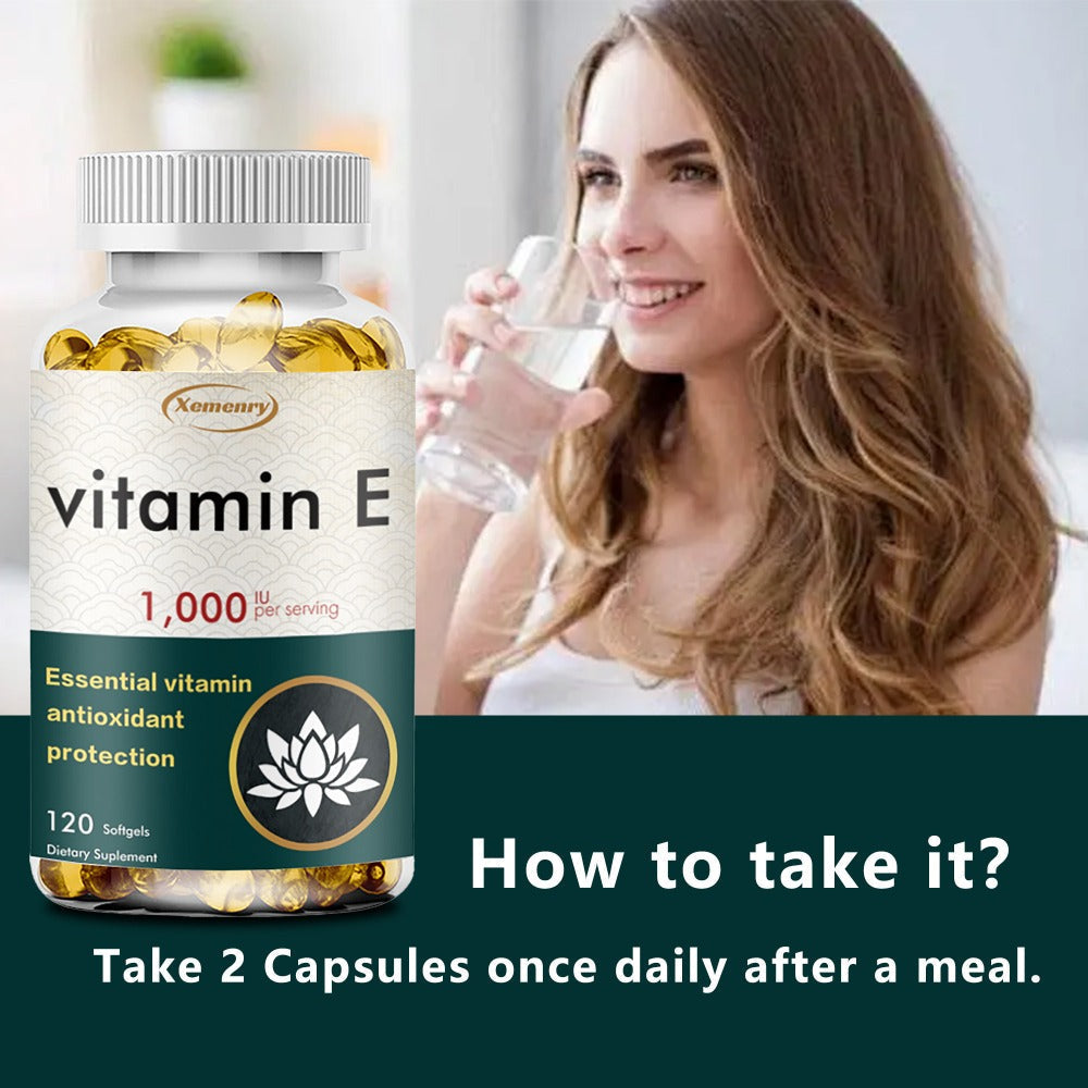 Vitamin E 1000IU Softgels 120 Count High Potency Antioxidant Supplement for Hair, Skin, Nails & Eye Health