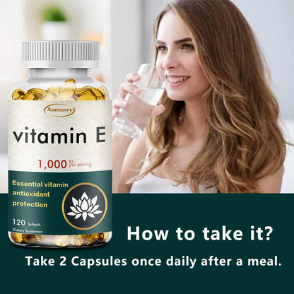 Vitamin E 1000IU Softgels 120 Count High Potency Antioxidant Supplement for Hair, Skin, Nails & Eye Health