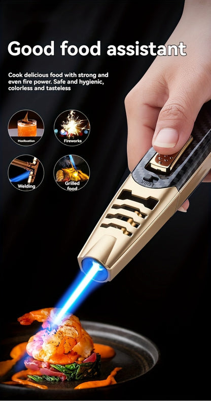 Kitchen Torch Lighter Carbon Fiber Windproof, Adjustable High-Temperature Flame with Safety Lock
