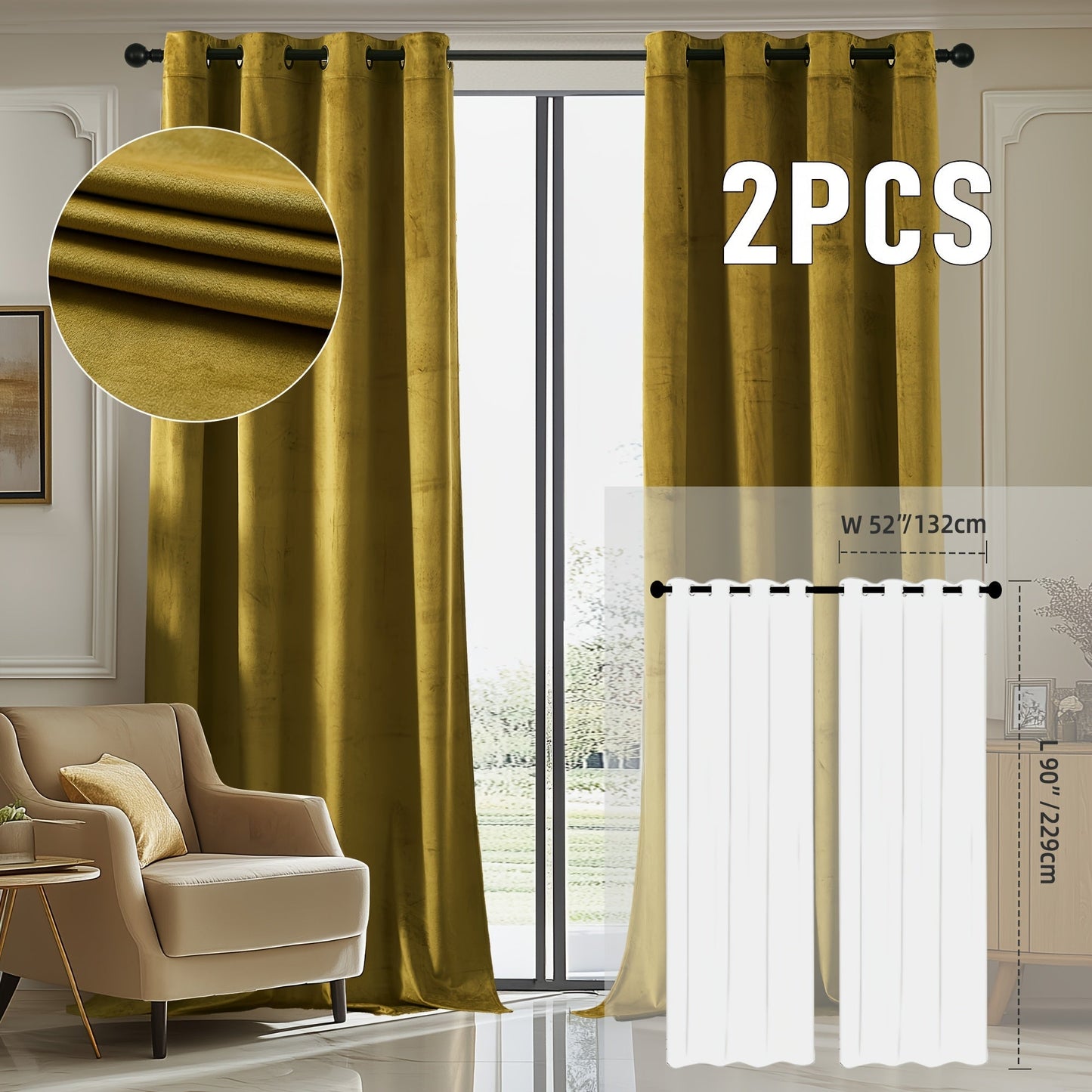 Velvet Room Darkening Curtains 2 Panels, Grommet Top Thermal Insulated Soundproof Blackout Curtains for Living Room Bedroom