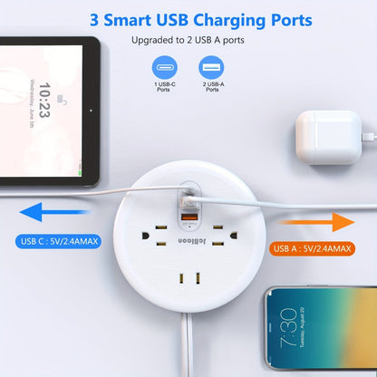 Power Strip Retractable Two-Pack with 3 AC Outlets, 1 USB-A, 2 USB-C, 4-Foot Cord and Flat Plug