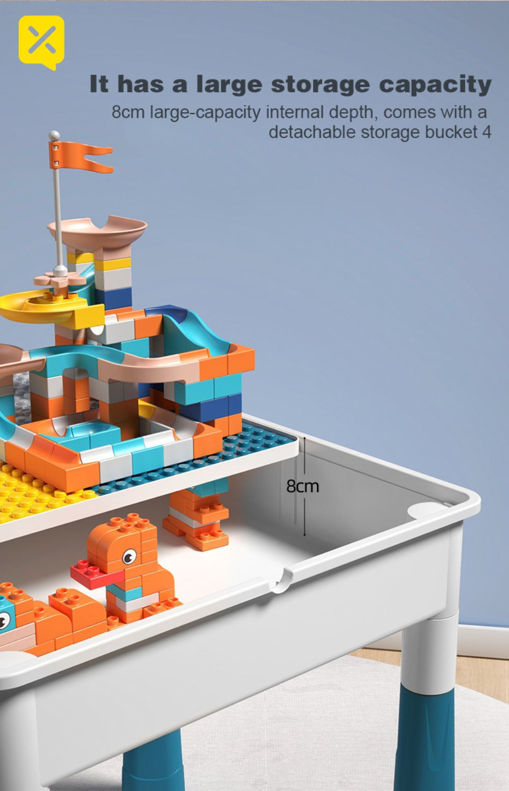 Kids Activity Table Building Blocks LEGO Compatible Play Table for Toddlers, Durable ABS Plastic Space-Saving Corner Design