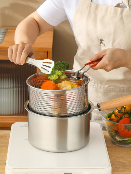 Stainless Steel Deep Fryer Pot Set with Frying Basket & Glass Lid, Non-Stick Multi-Function Cookware for Deep Frying, Noodles